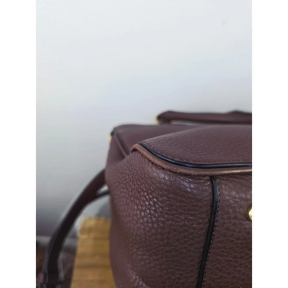 Tory Burch‎ Robinson Pebbled Leather Triple Zip Compartment Satchel Brown Gold